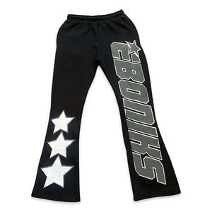 100% algodón Joggers 3D Puff Print French Terry Stacked Hot Trending Style-Pantalones acampanados delgados de bloque de color lateral para hombres - Product Image 4