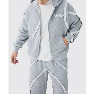 Conjunto Deportivo de Hombre de Alta Calidad, Estilo Urbano, de Felpa Francesa de Algodón Tejido para Invierno, Color Gris, Pierna Ancha, Corte Holgado, con Paneles con Cremallera - Product Image 3