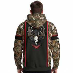 Sweat à capuche de chasse en coton 100% lavé, vintage, solide, avec un motif de crâne de cerf personnalisé, de haute qualité - Product Image 2