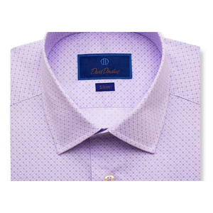 Camicia Elegante da Uomo David Donahue Slim Fit Lilla con Stampa Geometrica Taglia XL in Popeline Antipiega Collo Coreana Stile Formale per la Primavera - Product Image 2