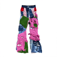 Jeans personnalisés en coton à coupe ajustée pour hommes Patchwork imprimé de poids embarras de la mode Tie Dye