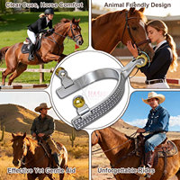Éperons de cheval professionnels en acier inoxydable, gravure à rouleaux, réutilisables, avec 2 sangles en cuir, pour l'équitation anglaise et western, pour hommes