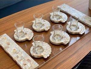 <span class=keywords><strong>Seashell</strong></span> khay acrylic với mẹ của Ngọc Trai xử lý sáu Platter Coaster trang trí khay gỗ Coaster Set - Product Image 6