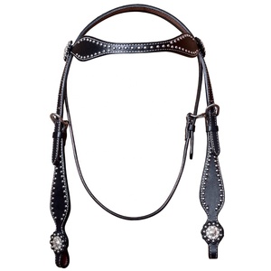 Wholesale Manufacturer's Finest Quality Western Cow Leather Headstall Featuring Silver <b>Studs</b> & Stainless Steel Hardware - Product Image 1