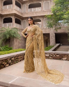 Nouveau FATEMA FASHION Saree complet à motif Bollywood BlockBuster, en mono filet de qualité supérieure, avec sequins multi-couleurs de 5 mm - Product Image 3