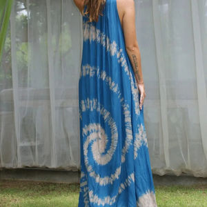 Robe d'été imprimée en blocs de coton pour femmes tunique décontractée artisanale avec coupe ample vêtements de plage confortables - Product Image 6