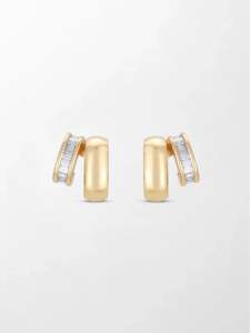 Boucles d'oreilles en diamant de laboratoire taille baguette linéaire, 0,85 ct, couleur EF, clarté VS SI, 24 pierres, or jaune 18 carats, design élégant en rangée - Product Image 1