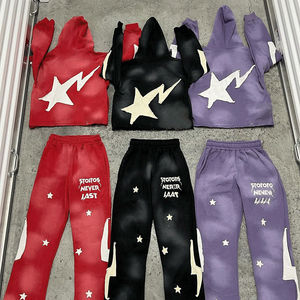 Pantalon évasé personnalisé des fabricants de vêtements survêtement Vintage lavage à l'acide soleil délavé imprimé bouffant coton jogging survêtements hiver - Product Image 2