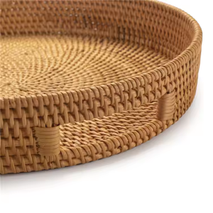 Bandeja de ratán redonda natural vietnamita, aperitivos de restaurante y cesta para servir, almacenamiento tejido, artesanías de mimbre - Product Image 4