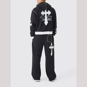 Sudadera con capucha y cremallera completa para hombre con logotipo personalizado y pantalón, conjunto de chándal, ropa deportiva atlética, traje de jogging con bolsillos con cremallera - Product Image 5