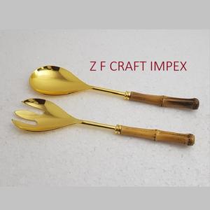 Best Quality Stainless Steel Salad Server With Bamboo Look Resin Handle New Trending Design <b>Serving</b> <b>Spoon</b> Tools for Kitchen Use - Product Image 3
