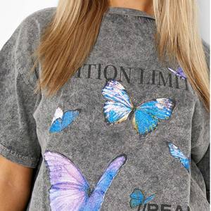 Transpirable peso pesado mujeres Boxy Streetwear camiseta desgastada Unisex de gran tamaño Vintage ácido lavado camiseta - Product Image 3