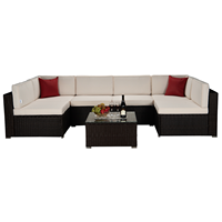 (WS701) BeNK Ensemble de canapés modulaires en rotin 7 pièces, mobilier d'extérieur pour salon, entrée, bureau à domicile, résistant à l'eau, Vietnam