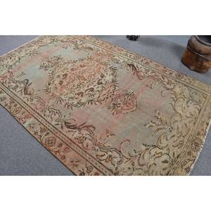 Alfombra turca vintage 5'1X8'3 Diseño de retazos azul-marrón Hecho a mano Lana de felpa Poliéster Rectangular Estilo de pasillo Tabriz Látex - Product Image 4