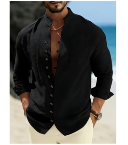 Chemises décontractées élégantes pour hommes, noires, à manches longues, boutonnées, tendance, pour le streetwear, le quotidien et le week-end - Product Image 1