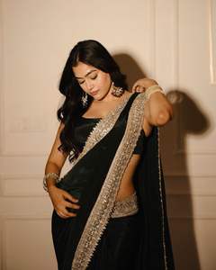 Beautiful Pure Bright <b>Organza</b> <b>Silk</b> Sarees with Sequins Embroidery Work Traditional Style for Party Wear - Product Image 1