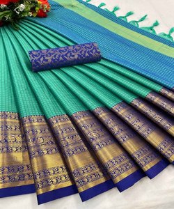 Medio Sari de Surat para un ambiente cultural y étnico Sari de uso diario de lino elegante con borde impreso y ropa de trabajo Zari - Product Image 5