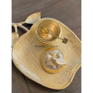 Bandeja decorativa y para servir de mesa pulida brillante de diseñador de manzana de aluminio de calidad lujosa más exigente - Product Image 5