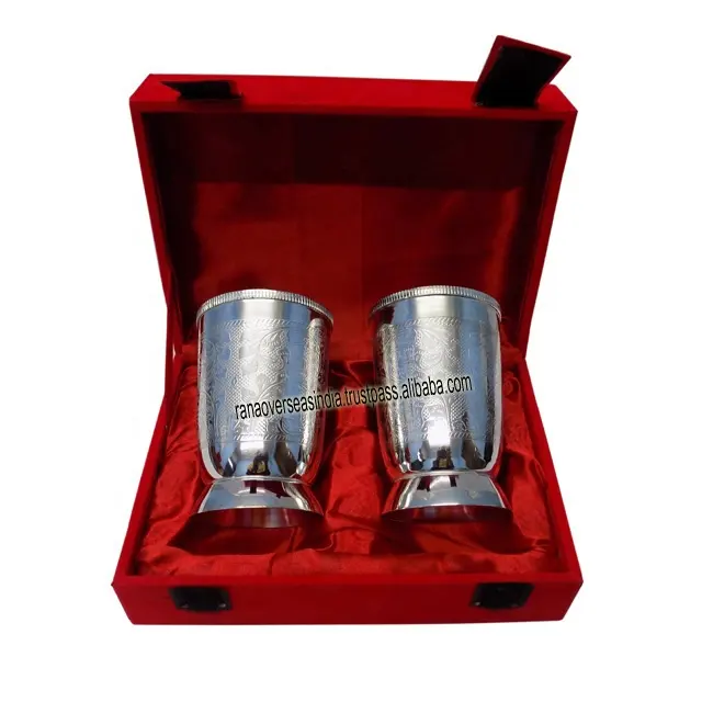 Wholesale Customized Luxury Silver Plated Glass Tumbler Set Handcrafted Elegant Glasses Gift Item With A Red Velvet Stylish Box