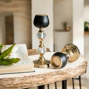 Candelabro de Metal Dorado de Lujo, Estilo Antiguo, Elegante, Grabado, Decoración para Mesa, Base de Cerámica con Bola, Portavelas - Product Image 4