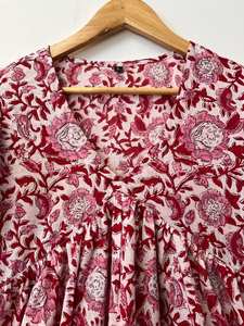 Robe tunique courte unique pour femme Style ethnique Boho multicolore sans manches bouton décoration main bloc imprimé 100% coton naturel - Product Image 5