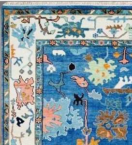 Haute Antique Oushak noué à la main 8x10 bleu moderne abstrait coton antidérapant PET amical mousse support faible Pile tapis tapis vivant - Product Image 4