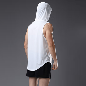 Sudadera con capucha y cremallera sin mangas para hombre, sudadera de entrenamiento físico de verano para correr, patrón de dibujos animados tejido de alta calidad, venta al por mayor - Product Image 2
