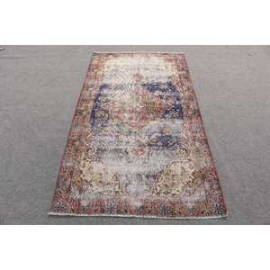 Alfombra Turca de 3.5x6.4 pies, Alfombra Decorativa Vintage, Alfombra con Diseño de Plantas y Árboles Azules - Product Image 1