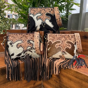 Bolso bandolera con flecos de vaquera de cuero mecanizado a mano al por mayor directo de fábrica para mujer, bolso de hombro de cuero de vaca - Product Image 1
