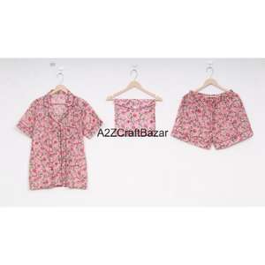 Conjunto de Pijama de Shorts para Mujer, 100% Algodón, Estampado Floral, con Cierre de Cordón, Impresión Digital, Suave y Transpirable, Ropa de Dormir de Verano - Product Image 3