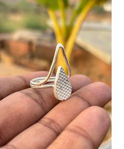 Textured Teardrop <b>Silver</b> <b>Ring</b> Handmade 925 <b>Sterling</b> <b>Silver</b> Open Front <b>Adjustable</b> Boho Minimalist Modern Statement <b>Ring</b> - Product Image 3