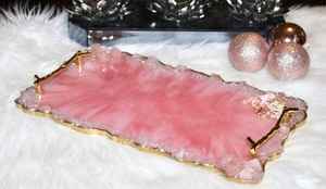 High-End Epoxy Resin Geode Serving <b>Tray</b> with <b>Gold</b> Handles and Leaf Design for <b>Coffee</b> Jewelry or Vanity Gift During Ramadan - Product Image 4
