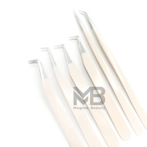 Embouts argentés enduits de couleur nue Pince à épiler d'extension de cils en acier inoxydable japonais Private Label Plain Grip Sustainlabel - Product Image 1