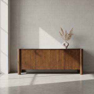 Moderno Gabinete de Roble Macizo de 4 Puertas con Características Resistentes al Agua y Fáciles de Limpiar, Color Natural - Product Image 3