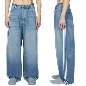 Alta calidad sólido Denim Vintage doble costura impreso recto personalizado 100% algodón pantalones vaqueros holgados para hombres - Product Image 5