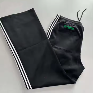 Custom Logo Curved Striped Wide Leg Breathable Quick Dry Sweatpants 100% Cotton Canvas 400GSM Straight Stacked Loose Men's Pants - Product Image 3