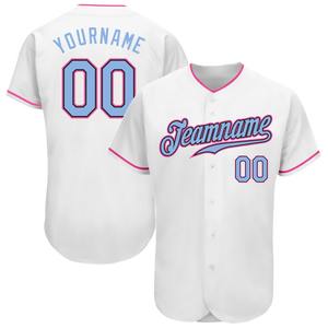 Meilleures ventes Vêtements d'équipe personnalisés Maillot de baseball authentique blanc bleu clair noir-rose - Product Image 1