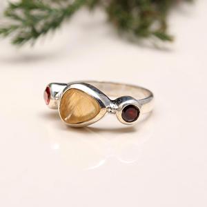 925หินดิบซิทรีนและโกเมนทำด้วยมือสีเงินชุดแหวนสำหรับงานแต่งงานและงานเลี้ยงสไตล์อินเดียขายส่งเครื่องประดับ - Product Image 3