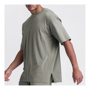 เสื้อยืดผ้าฝ้ายแบบสวมศีรษะของผู้ชายเสื้อคอกลมทรงโอเวอร์ไซส์ใหญ่พิเศษดีไซน์สีทึบไม่ซ้ำใครน้ำหนักผ้า200กรัมโลโก้ที่กำหนดเอง - Product Image 1