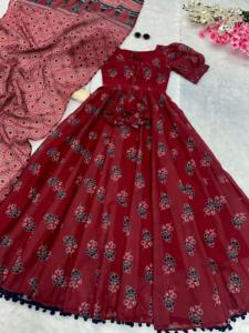 ชุด Anarkali สำหรับใส่ทำงานพิมพ์ลายผ้าฝ้ายแท้นุ่มออกแบบล่าสุด - Product Image 3
