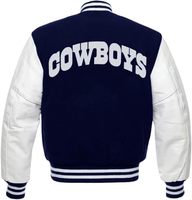 Cowboys Varsity Jacke Herren-Stil Letterman Jacke Marineblau & Weiß Football Fan Bomberjacke Wolle & Echt- & Kunstleder Ärmel