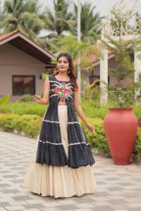 Femmes été col rond pleine couture pur cottan Lehenga Choli Festival mignon lâche lourd Gamthi travail & ribin dentelle avec dentelle kodi - Product Image 2