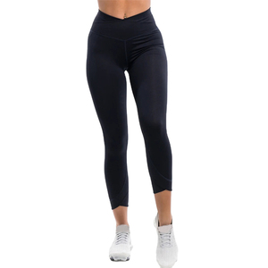 Custom fitness high waist compression workout front V cut sports <b>leggings</b> yoga pants tight <b>Capri</b> for woman with OEM service - Product Image 5