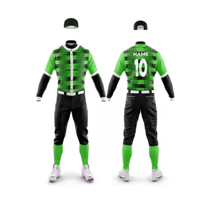 Uniforme de baseball personnalisé imprimé numériquement pour homme, vert et noir, manches courtes, en polyester anti-humidité, nom de l'équipe, toutes saisons, devant - Product Image 6