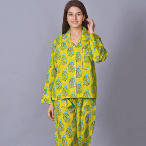 Conjunto de Pijama de Algodón Casual de Verano con Estampado Floral, Corte Ajustado, para Mujer, Ropa de Dormir, Diseño Indio para Fiesta Nupcial - Product Image 1