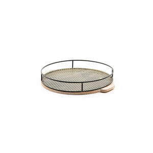 Plateau de base rond en maille métallique avec manche en bois Plateau de service moderne décoratif pour comptoir de cuisine et de fête de mariage - Product Image 1