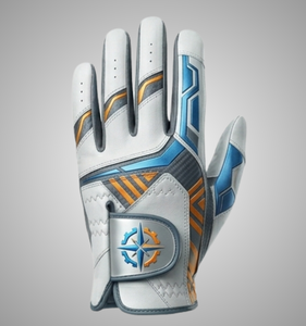 Golf Glove Right Hand Genuine Leather Non-Slip <b>Hook</b> And Loop Closure Unisex Sports Blue Orange Design for Practice OEM Supply - Product Image 1