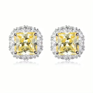 Luxury Women's 925 <b>Silver</b> <b>Stud</b> <b>Earrings</b> Yellow Cubic Zirconia Gold Rhodium Plating Art Deco Geometric Design Claw Setting Trendy - Product Image 1