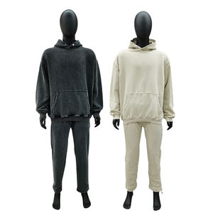 Sudadera con capucha y pantalones de chándal para hombre con logotipo impreso personalizado Conjunto de 2 piezas Ropa de calle de gran tamaño Conjuntos de jogging vintage Chándal lavado en blanco - Product Image 1