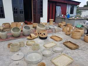 Cesta de lavandería de almacenamiento de hierba tejida con jacinto de agua al por mayor cesta de precio competitivo OEM con asas portátiles - Product Image 2